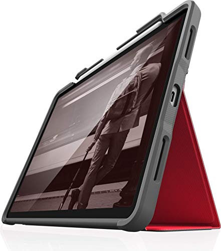 STM Bags Dux Plus Case Folio Schutzhülle für Apple 11 iPad Pro (2018) - rot/transparent [Lädt Apple Pencil 2 kabellos I Militär Standard I Wasserabweisend I Standfunktion I wake/sleep]
