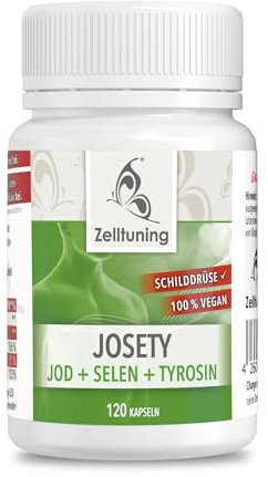Jod Tabletten JOSETY Schilddrüse Komplexmittel - Hochdosiertes Jod Selen Tyrosin für die Schilddrüse. 4 Monats-Kur Ohne unerwünschte Zusätze, Zelltuning Jod Hochdosiert Komplex aus Deutschland.