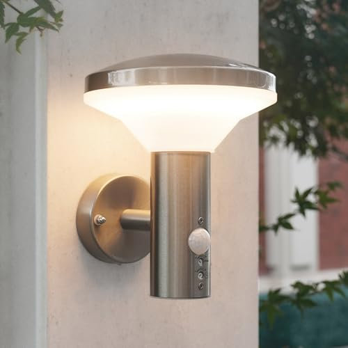 NBHANYUAN Lighting LED Outside Lights Mains Powered with 4 Modes Motion Sensor,SUS316 Stainless Steel PIR Outdoor Wall Light for Patio,Porch,Front Door 3000K Warm Light 220-240V IP54