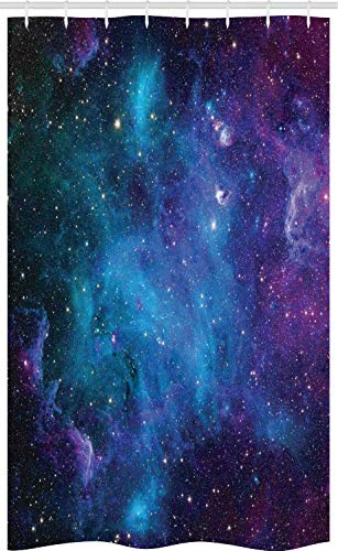 ABAKUHAUS Nebel Schmaler Duschvorhang, Galaxy Sterne im Weltraum, Badezimmer Deko Set aus Stoff mit Haken, 120 x 180 cm, Navy Lila