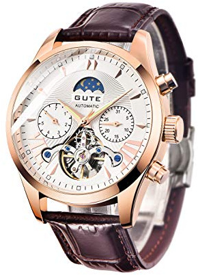Gute Orologio Da Polso Meccanico, Tourbillon Automatico Scheletro Classico In Pelle, Design Unico - Miglior Regalo per Uomo