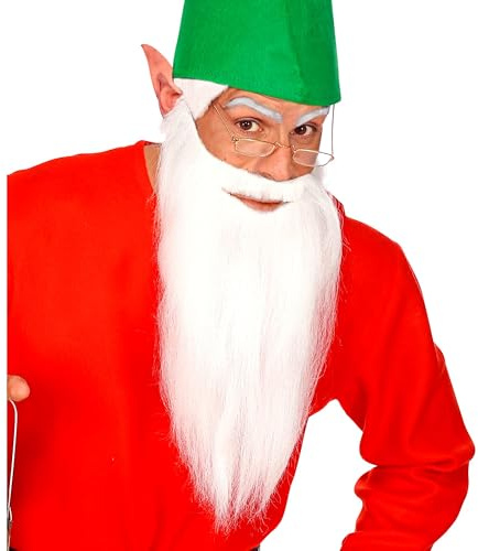 Widmann 01528 - Långt skägg med mustasch, vit, flera karaktärer, tomte, dvärg, pirat, rocker, tillbehör, karneval, temafest