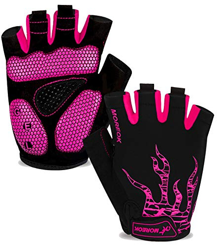 MOREOK Cycling Gloves for Men/Women |5MM Gel Bike Bicycle Gloves|Gel Padding|Silicone Grip|All Day Comfort|Anti-Blister|Outdoor Sports（Pink-M
