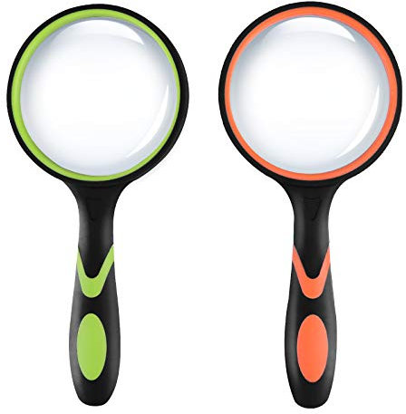 I-WILL Magnifying Glass 10X, Handheld Reading Magnifier with Non-Slip Soft Rubber Handle, 75 mm, Shatterproof Children's Researcher Magnifying Mirror for Reading Books, Hobbies, Inspection, Insects