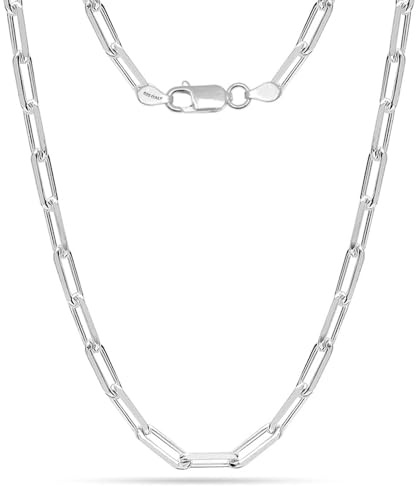 LeCalla Links Sterlingsilber, italienischer Schmuck, 3 mm, 3,5 mm, 4,5 mm, Büroklammer, Gliederkette, Halskette für Teenager, Frauen und Männer, 16, 18, 20, 24 Zoll