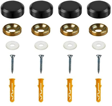 TIANLIN Mirror Screws, 4 Pieces Screws with Caps Ø 22 mm, Mirror Fixings with Screw Covers, Black Screw Caps for Mirrors, Cabinets, Glass Signs