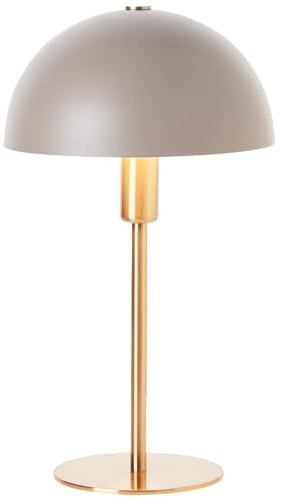 Lightbox Pilz Tischlampe | 36 cm Höhe, Ø 20 cm | Tischleuchte mit Wipp-Schalter | glamouröse LED Lampe als Nachttischlampe für das Schlafzimmer | E14 | aus Metall in Goldfarben/Matt Taupe/Grau
