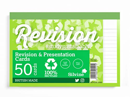 Silvine Luxpad Revision CR50RE Recycelte Lernkarten, A6, liniert, 50 Karten, Weiß