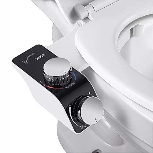 KKPOT Fixation de bidet pour toilettes - Double buse autonettoyante, bidet non électrique, pulvérisateur de bidet d'eau froide et chaude avec contrôles de température et de pression