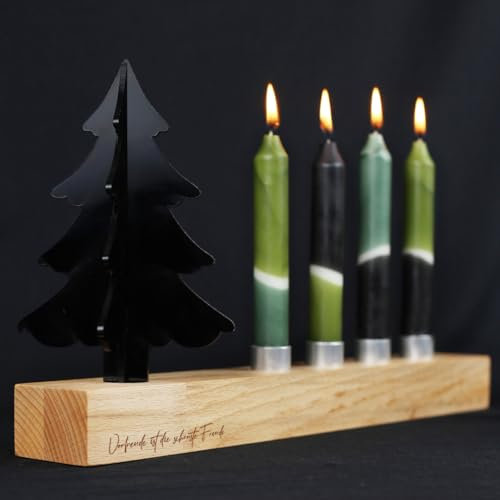 Adventskranz modern aus Holz Kerzenhalter Set länglich Adventsleiste mit Kerzen Tannenbaum schwarz