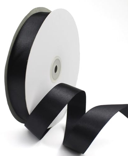 GAKA FAVOR Satinband Schwarz 25mm, 90 Meters Dekoration Geschenkband breit Schleifenband Bänder, Stoffband für Hochzeit, Taufe und Geburtstag Geschenke（1 Rollen）