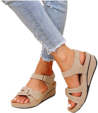 Azaz Sandales Femme Confortables Nu-pieds Réglables Ete Respirantes Semelles Épaisses Compensées Mode