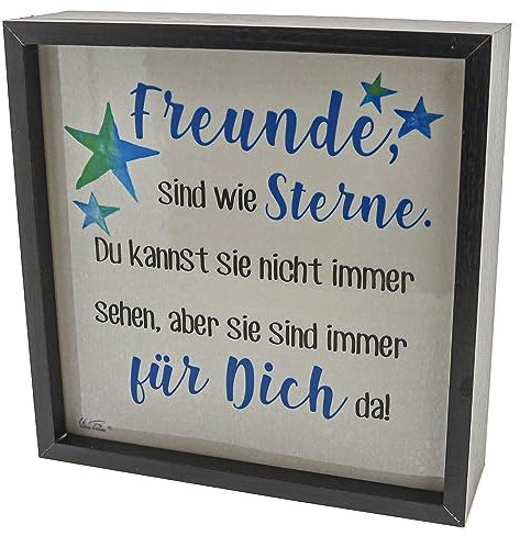 WB wohn trends LED-Leuchte Leuchtkasten, Freunde sind wie Sterne, schwarz, 20x20x6cm, Deko-Licht mit Spruch LED-Lampe Holz-Rahmen