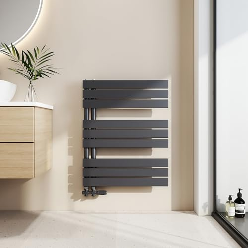 EMKE Badheizkörper Flach 762x600 mm, Handtuchheizkörper mit Seitenanschluss, Effizienter Handtuchwärmer Handtuchtrockner Heizkörper für Bad, Anthrazit, 503W