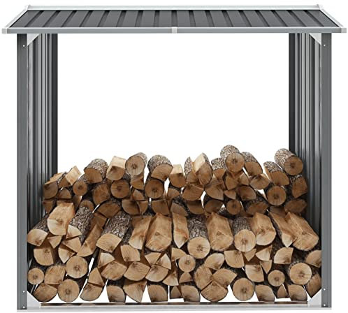 Camerina Brennholzlager Verzinkter Stahl 172 x 91 x 154 cm Grau Brennholz Unterstand Firewood Storage Holzaufbewahrung Outdoor Kaminholzregal Aussen