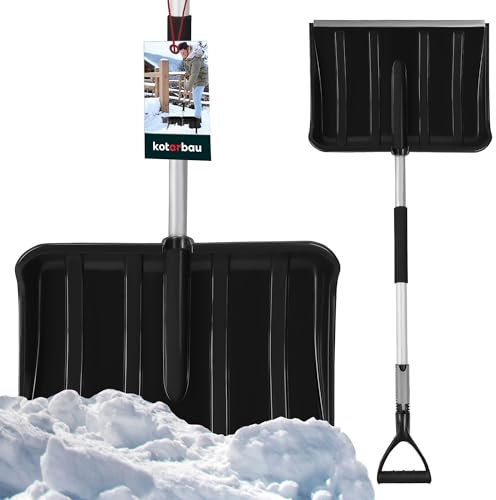 KOTARBAU® Schneeschaufel Kunststoff 40 x 50 cm Schneeschieber mit Aluminium Ergonomisch Teleskopstiel 122-156 cm Schwarz Schneeschippe Schneeräumgeräte Schnee Schaufel Schneeschaufeln Schneeschüppe