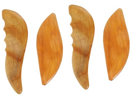 SOLUSTRE Tragbare Gua Sha Bretter aus Sandelholz Massageschaber für Gesicht und Lymphmassage 4 Stück für Haushalt