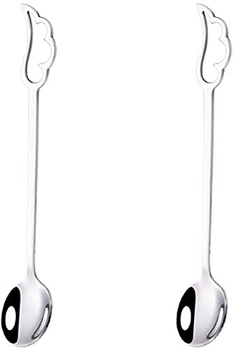 Ice Cream Spoons Set of 2 Stainless Steel Latte Spoons for Latte Coffee Hot Chocolate Hot Drinks 5.9 Pea Shape (Silver)