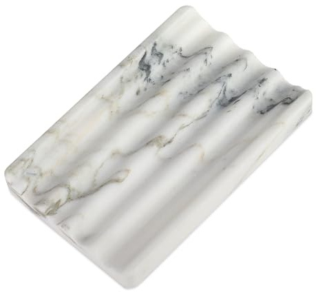 【Koville Luxuriöse Afrika Marmor Seifenschale - Stein Seifenablage für Dusche und Küchenspüle - Elegante Seifenbox mit Ablaufloch (Namib Bianco)】