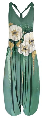 Vasreyy wickelhose Damen Jumpsuit lang elegant Women Jumpsuits Pinafore Leoparden Overall Strampler Latzhose Sommer Damen-Overalls(3XL, Turquoise)