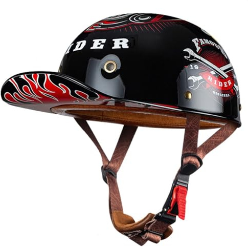 Deutsche Motorrad Halbhelme Mit ECE Zulassung Jethelm Retro Chopper Helm Scooter-Helm Halbschalenhelm Baseball Cap Motorradhelm Für Männer Frauen Chopper Moped Roller-Helm 4,L:58-60CM