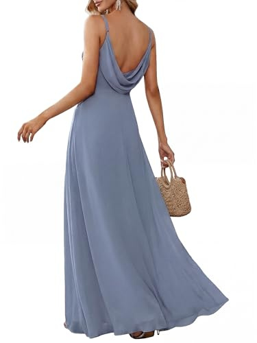 Ever-Pretty Damen Bodenlangen Brautkleider Einstellbar V-Ausschnitt Spaghetti-Träger Spitze Chiffon ES80026