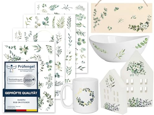 Sugeru Rub On Sticker - 4PCS Set | Sprüche Deko für Geburtstag, Raysin Keraflott, Silikonformen Gießformen, Hochzeit, Familie Folie für Möbel, Glas, Holz, Fotoalbum, Aufkleber Aesthetic (Eukalyptus)