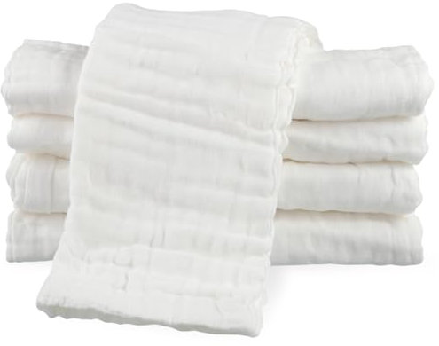 Lanjue 5 Stück Spucktücher, Weiche Mulltücher 50x25 cm aus Baumwolle, 6 Lagig Saugstark Waschlappen Mullwindeln für Baby Jungen Mädchen (Weiß)