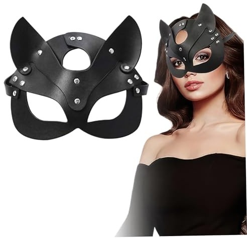 Fox Mask Black Sexy Masques pour femmes Masque de chat en cuir demi-visage avec rivets Boucle Attachement Masquerade Masque pour accessoires, Halloween, fête, Night Club