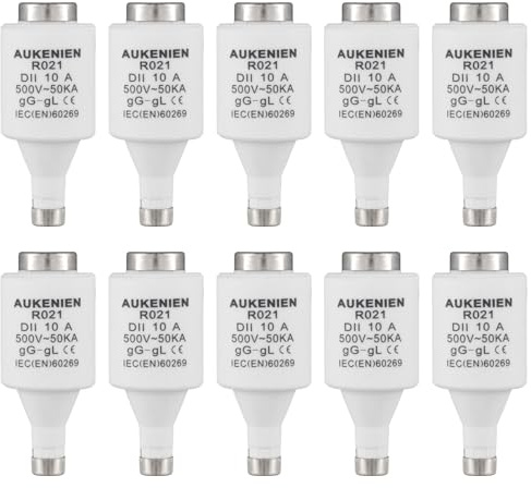 AUKENIEN DII E27 R021 Fusibles Cerámicos en Espiral Fusible 10A 500VAC Diazed Fuse 50KA gG para Cables y Protección de Líneas (10 Piezas)