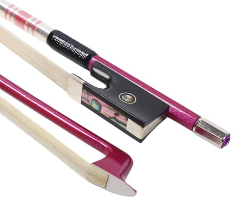 YoungMonic Violin Bow 4/4 Full Size 3 Color Carbon Fiber Violin Bow Ebony Bow Head Flower Tail Library Mother-Of-Pearl Inlay Lightweight Violin Bow Unbleached Premium Mongolian White Horsehair (pink)