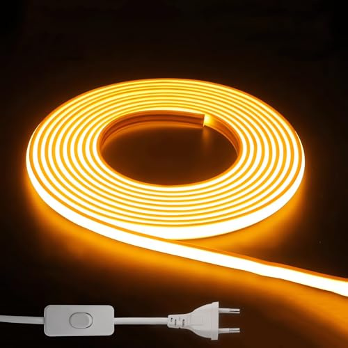 STHomedeco Ruban LED COB 220V, IP65 Etanche Flexible néon LED Strip, Bande Lumineuse LED pour Cuisine Chambre Bureau Jardin Éclairage Ambiance Gaming Décoration (Jaune/Orange, 3 m)