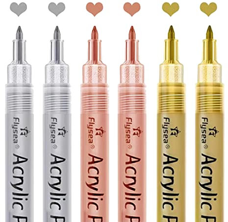 Cetfuro Acryl Lack Stifte - Gold-, Silber- und Rosé Gold Lack Stifte, Metallisch Marker Stifte, Metallisch Lack Stift Set auf Wasser Basis