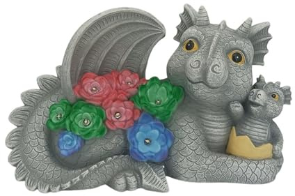 FIYSON Décoration de jardin solaire - Statue de dragon - Dinosaure avec plantes succulentes et 7 lumières LED - Lampes décoratives pour l'extérieur - Résistant aux intempéries - Cadeau pour femme,