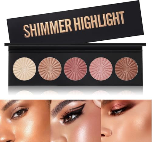 KARLOR Gesicht Highlighter Palette, 5 Farben Kontour Makeup Champagner Golden Bronzer Rosa Perlmutt Schimmer Glitzer Hochglänzend Puder Lidschatten