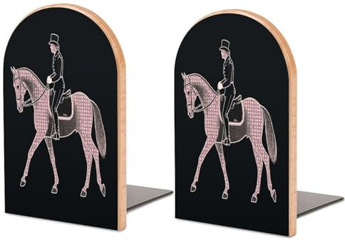 Buchstützen aus Holz, Dressurreiter, Pferd, bedruckt, einzigartige Buchstützen, zum Halten von Büchern, kreativer Buchhalter, Stopper für Büro, Akten, Zeitschriften, Küchenbücher