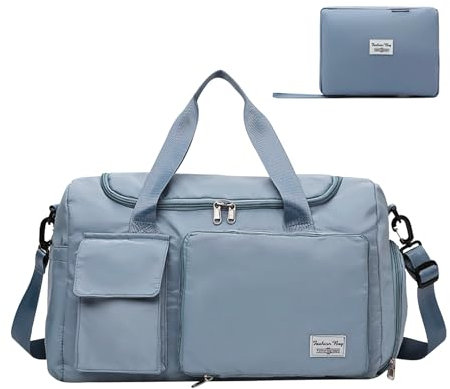 ROEOWENE Borsone Palestra Pieghevole 35L Borsone da Viaggio Borsa Sportivo Donna Uomo Borsa da Palestra Borsa Sportiva con Scomparto Scarpe Borsone Piscina Duffel Bag Gym Bag per Sport,Fitness-Blu