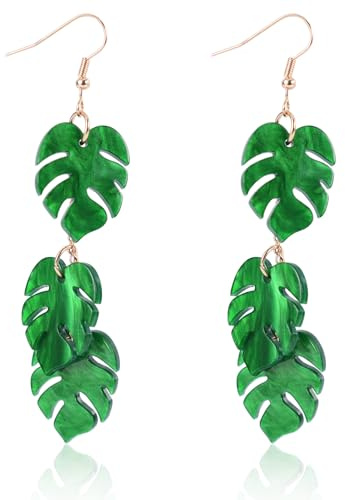 Pendientes de Monstera, 8.5x2cm Acrílicos Hojas Palma Pendientes Plantas Mujer Pendientes Colgantes Hojas Monstera Joyería Tropical Mujer Ideal Como Regalo Cumpleaños o Aniversario(Verde)