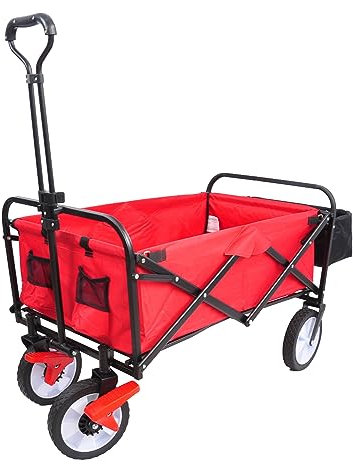 Folding Wagon Garden Shopping Beach Cart(Red)