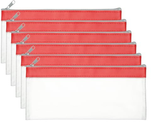 PATIKIL 8,7x3,9 Zoll Geldbeutel mit Reißverschluss, 6 Stück klare PVC-Geldbeutel für Bargeld Banktaschen, Umschläge, Make-up-Tasche, Scheckbrieftasche für Kosmetika Rechnungen, Rot