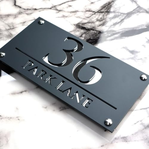 Numéro de maison moderne personnalisé, plaque d'adresse personnalisée, panneau de numéro de maison moderne en acrylique, panneau de numéro d'adresse (gris argenté)