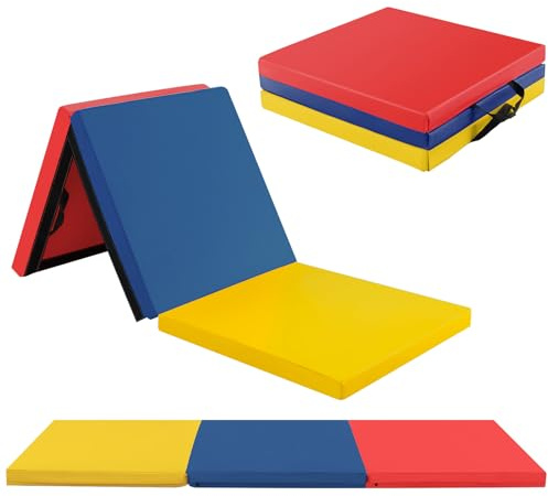GOPLUS Colchoneta de Gimnasia, Colchoneta de Ejercicio con Asas de Transporte, PU/Algodón de Perla EPE, Colchoneta Portátil para el Gimnasio en Casa