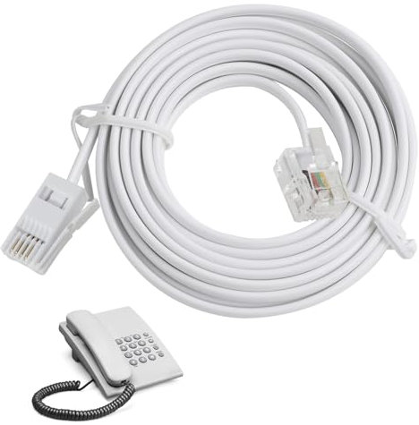 FunWorth BT to RJ11 Telephone Cable 5M, Shielded 6P2C Flat Phone Line Cord for UK Landline, ADSL Modem, Router, Fax | 24AWG Copper Wire, (Plug & Play Broadband/DSL) (3-Meter)