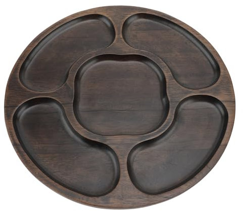 Asixxsix de Bocadillos de Madera Premium con 5 Compartimentos, Sólida Bandeja de Servicio Dividida para Chips, para Fiestas y Eventos, para Dulces, Aperitivos, Nueces, Fiestas