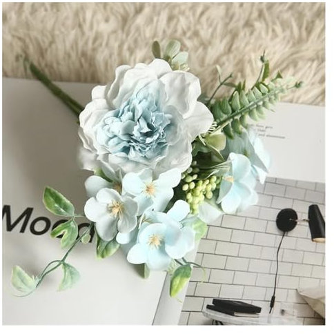 ZENGXJYCQINGJIANG künstliche Blumen Simulation Blumen Kamelie Pfingstrose Rosen Hochzeit Blumen DIY Blumenstrauß Rosa Begonie Hausgarten Party Dekoration Blumen(Blue)