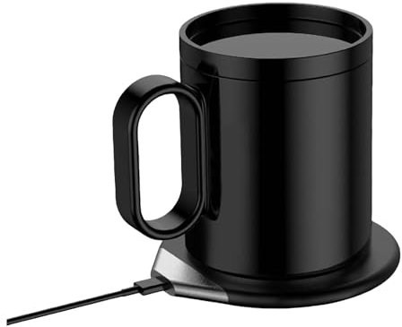 Set di tazze da tè usa e getta, con tazza e coperchio, spegnimento automatico, riscaldato, in ceramica, portatile, per viaggi, cucina, personalizzabile (nero, taglia unica)