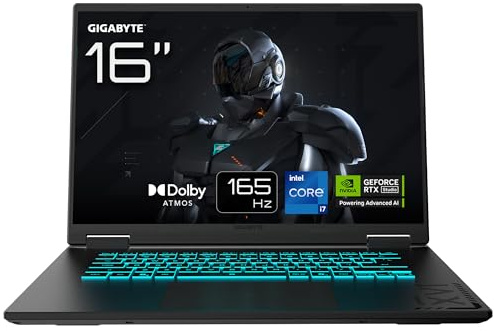 GIGABYTE Gaming A16 Ordinateur Portable – 16,0“, 165Hz WQXGA, Intel Core i7-13620H, RTX 5060, 16Go DDR5, 1xSSD Gen4 1To, Dos, Garantie 2 Ans, Dolby Atmos, Gaming A16 CVHI3FR894SD