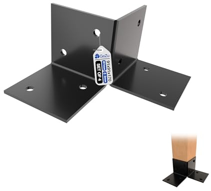 GeZu Impex Pergola Floor Bracket 91 x 91 mm Set of 4 | Powder Coated Black Wooden Pergola Kit Floor Plates Ground Fixing Floor Support Post Connector Bracket