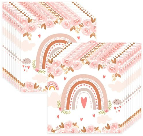 40 Stück Boho Regenbogen Servietten Einweg, Papierservietten | boho Papierservietten 33x33 cm, Regenbogen servietten Geburtstag für Jungen/Mädchen Geburtstag Party Tischdeko