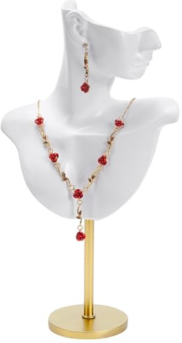 UNICRAFTALE Gioielli Mannequin Espositore in Resina Bianca Corpo Laterale Modello Busto Gioielli E Orecchino Espositore Con Base In Metallo Per Orecchini E Collane 7.75x17.5x32.5cm